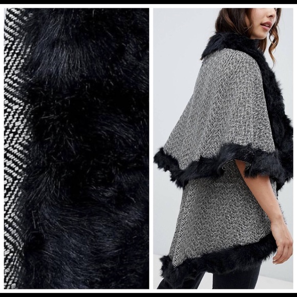 NWT Anthro faux fur trim black + white jacket - Picture 2 of 6